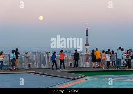 Fotografen und Touristen blicken auf das Tokyo Stadtbild von Mori Tower in Tokio, Japan. Stockfoto