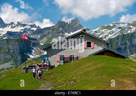 SAC-Berg Hütte Glattalp Huette, Glattalphuette, Glarner Alpen, Kanton Schwyz, Schweiz Stockfoto