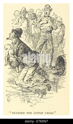 Eine Skizze von Mark Twain aus dem Jahr 1883, die eine Szene darstellt, in der ein Charakter ein Kind ergreift, wahrscheinlich aus einer seiner Geschichten oder persönlichen Konten. Stockfoto