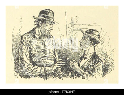 Eine Illustration von Mark Twain aus dem Jahr 1883 mit dem Titel „The Chalk Pipe“, die wahrscheinlich eine Szene oder ein Element aus einem seiner Werke darstellt. Die Zeichnung fängt das Wesen der Zeit ein und spiegelt Twains einzigartigen Stil der Kombination von Narrativ und bildender Kunst wider. Stockfoto