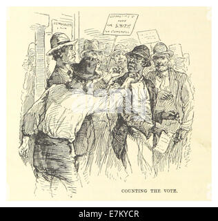 Eine Illustration aus Mark Twains Werk von 1883, die eine Szene der Wahl- oder Wahlzählung darstellt. Die Skizze zeigt den Prozess der Stimmenzählung im späten 19. Jahrhundert. Stockfoto