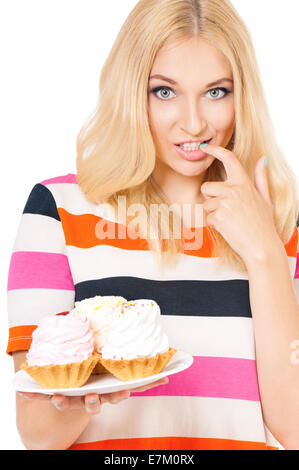 Frau mit Kuchen Stockfoto