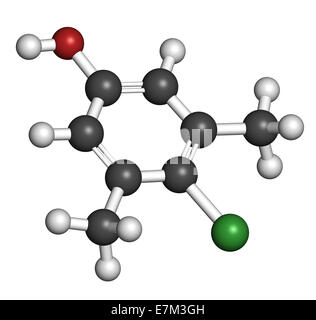 Chloroxylenol antiseptische Molekül. Desinfektionsmittel gegen Bakterien, Algen, Pilze und Viren verwendet. Atome werden als Kugel dargestellt. Stockfoto