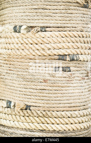 Close up of rope tied round a cylinder, as a background Stockfoto