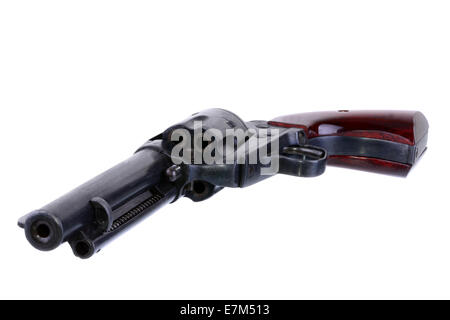 Makroaufnahme eines western six-Shooter-Stil.22 Kaliber Revolver auf weiß isoliert Stockfoto