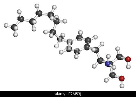 Fingolimod Wirkstoffmolekül Multiple Sklerose (MS). Atome sind als Kugeln mit konventionellen Farbcodierung vertreten: Wasserstoff (Whi Stockfoto