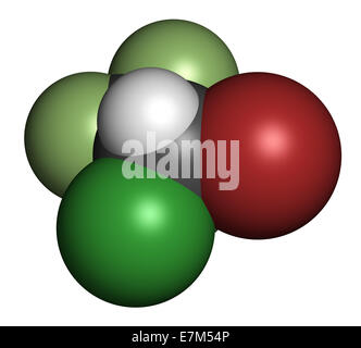 Halothan Vollnarkose Wirkstoffmolekül. Atome sind als Kugeln mit konventionellen Farbcodierung vertreten: Wasserstoff (weiß), c Stockfoto