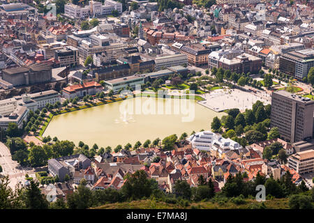 Ansichten von Lille Lungegårdsvannet, Bergen von oben, Norwegen, Scandinavia. Stockfoto