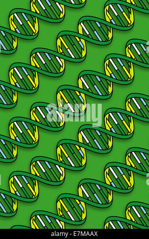 DNA Helix Muster auf grünem Hintergrund – Genetik Science Konzept perfekt für Themen rund um Genetik, Molekularbiologie und medizinische Forschung Stockfoto