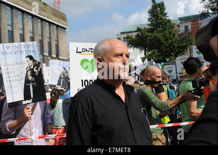 London, UK, UK. 21. Sep, 2014. Peter Gabriel besucht Fototermin für die "Volkspartei Klima Marsch", unterstützt durch die Klima-Koalition in die Führung bis zu dem UN-Klimagipfel in New York am 23. September bei 2 Tempel. Bildnachweis: Ferdaus Shamim/ZUMA Draht/Alamy Live-Nachrichten Stockfoto