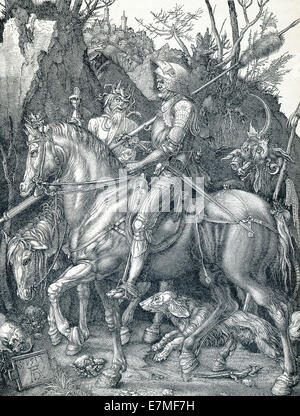 Dieser Holzschnitt aus dem 1513 von Durer Ritter, Tod und Teufel heißt. Durer nannten es The Knight. Stockfoto