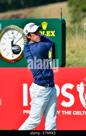 Newport, Wales, UK. 21. September 2014. Romain Wattel aus Frankreich Abschlag am 1. am letzten Tag des Wales Open. Robert Timoney/AlamyLiveNews. Stockfoto