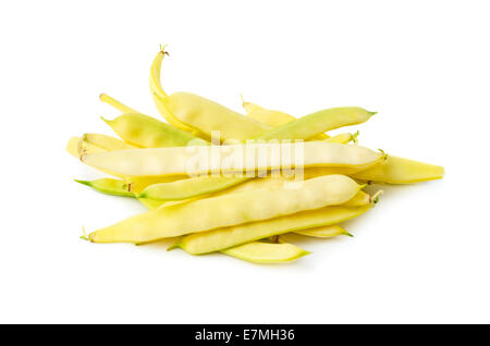 Frische gelbe Wachsbohnen isoliert auf weißem Hintergrund Stockfoto