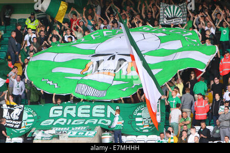 Glasgow, Schottland. 21. Sep, 2014. Scottish Premier League. Celtic gegen Motherwell. Celtic-Fans Gruppe Green Brigade kehrte an den Ständen nach 9 Monaten Abwesenheit Credit: Action Plus Sport/Alamy Live News Stockfoto