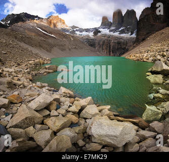 Basis der Türme, Patagonien, Chile. Stockfoto