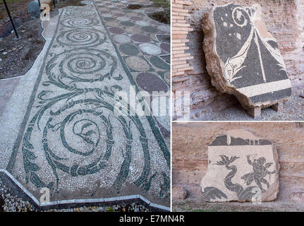Beispiele für Mosaik Fliesen Muster aus den Caracalla in Rom Stockfoto