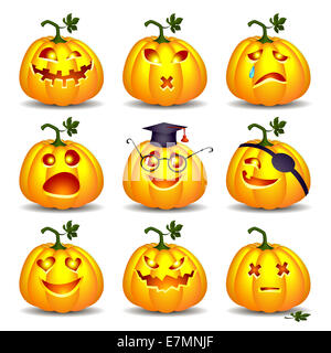 Festlegen des Lächelns Kürbis für Halloween auf weißem Hintergrund Stockfoto