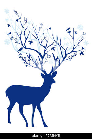 Blue Christmas Hirsche mit Baum Zweig Geweih, Vektor-illustration Stockfoto