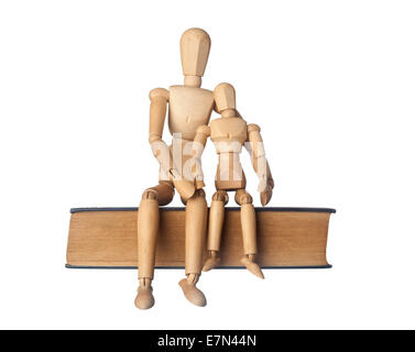 Übergeordneten und untergeordneten Figuren sitzen nebeneinander isoliert auf weißem Hintergrund Stockfoto
