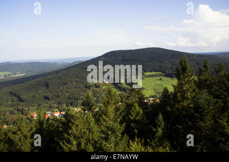 Novohradske Gebirge, Blick vom Aussichtsturm Kuh Berg, Kravi Hora, Kuhberg, in der Nähe von Hojna Voda Dorf, Region Ceske Budejovice, Tschechische Republik, 7. September 2014. (CTK Foto/Libor Sojka) Stockfoto