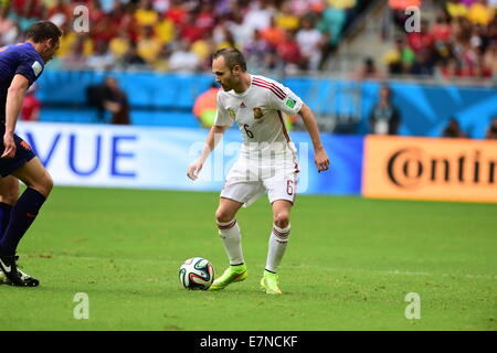 Andreas Iniesta. Salvador-BA 13. Juni 2014. Jogo 03 Holanda VS Espanha. Spanien / Holland. WM 2014. Fonte Nova-Stadion, Bahia Stockfoto