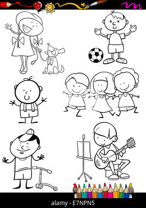 Coloring Book oder Seite Cartoon Illustration von Schwarz und weiß, die lustige Hunde, Ausdruck von Emotionen für Kinder festlegen Stockfoto