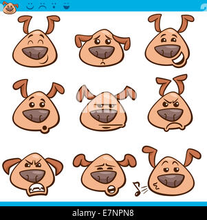 Cartoon-Illustration der lustige Hunde, die mit dem Ausdruck ihrer Gefühle oder Emoticons Set Stockfoto