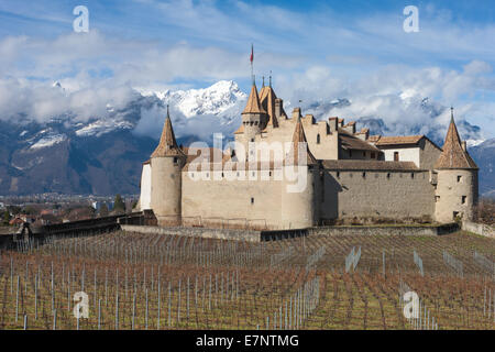 Burg, Aigle, Aigle, Schweiz, Europa, Kanton Waadt, Schloss, Weingut Stockfoto