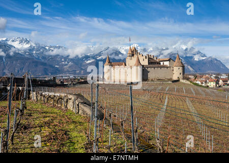 Burg, Aigle, Aigle, Schweiz, Europa, Kanton Waadt, Schloss, Weingut Stockfoto