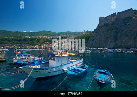 Europa, Italien, Kalabrien, draußen, Tag, niemand, Scilla, Costa Viola, Mittelmeer, Meer, Angeln, Hafen, Hafen, Hafen, Fisch Stockfoto