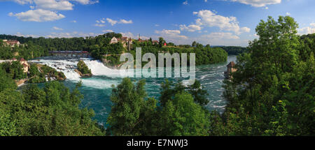 Brücke, Felsen, Klippe, Fluss, Fluss, Gewässer, Wasser, Ostschweiz, Panorama, Rhein, Rheinfall, Rheinfall, SBB, Scha Stockfoto