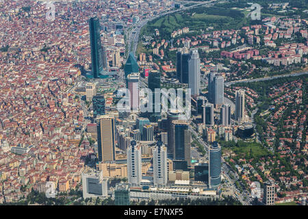 Istanbul, Levent, Türkei, Architektur, Gebäude, Stadt, Kontrast, Markt, neue, rote, Skyline, Hochhäuser, groß, Reisen, Modern, Stockfoto