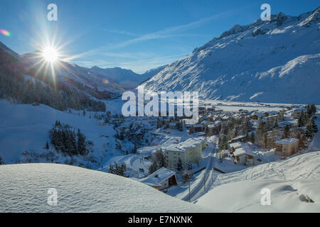 Schneesicherer, Andermatt, schneesicherer, Dorf, Kanton, UR, Uri, Zentralschweiz, winter, Schweiz, Europa, Stockfoto