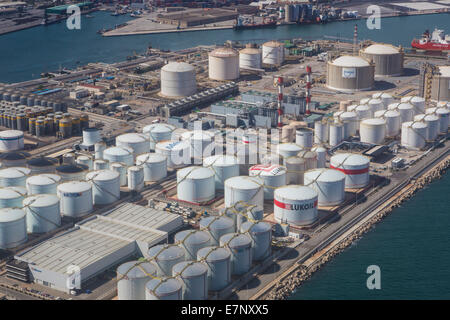 Antenne, Barcelona, Katalonien, Stadt, Tanks, Gas, Hafen, Industrie, Panorama, port, Spanien, Öl, Energie Stockfoto