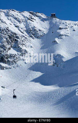 Mont-Fort, Seilbahn, Seilbahn, Mont-Fort, Verbier, Winter, Kanton, VS, Wallis, Berg, Berge, Bergstraße, Ski, Skii Stockfoto