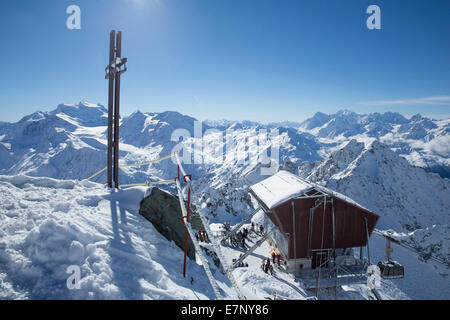 Mont Fort, Seilbahn, Seilbahn, Mont Fort, Verbier, Ansicht, Grand Combin, Montblanc, Winter, Kanton, VS, Wallis, Berg, Moun Stockfoto