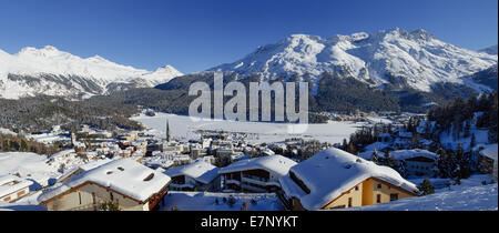 Engadin, Engadin, St. Moritz, St.Moritz, Dorf, Stadt, Stadt, Kanton Graubünden, Graubünden, GR, Oberengadin, Schweiz, Stockfoto