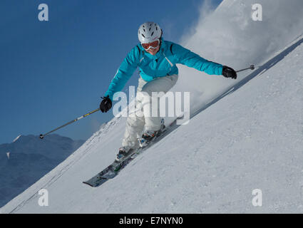 Ski, Skifahren, Grindelwald, Grat, Eiger, Jungfrau, Berg, Berge, Ski, Skifahren, Carving, Winter, Wintersport, Kanton Bern, Stockfoto