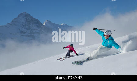 Ski, Skifahren, Grindelwald, Grat, Eiger, Jungfrau, Berg, Berge, Ski, Skifahren, Carving, Winter, Wintersport, Kanton Bern, Stockfoto
