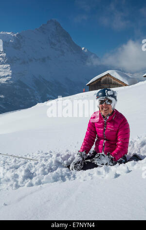 Ski, Skifahren, Grindelwald, Grat, Eiger, Jungfrau, Berg, Berge, Ski, Skifahren, Carving, Winter, Wintersport, Kanton Bern, Stockfoto
