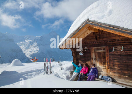 Ski, Ski-Tourist, Grindelwald, ridge, Eigers, Berg, Berge, Ski, Skifahren, Carving, Winter, Wintersport, Kanton Bern, Ber Stockfoto