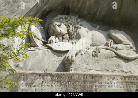 Denkmal, Löwe, Löwendenkmal, LU, Luzern, Schweiz, Europa, Gletschergarten Stockfoto