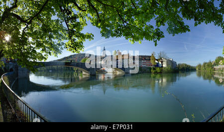 Rhein, Laufenburg, Rhein, Frühling, Fluss, Fluss, Körper von Wasser, Wasser, Stadt, Stadt, Kanton, AG, Aargau, Schweiz, Europa, Stockfoto