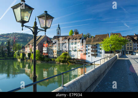 Rhein, Laufenburg, Rhein, Frühling, Fluss, Fluss, Körper von Wasser, Wasser, Stadt, Stadt, Kanton, AG, Aargau, Schweiz, Europa, Stockfoto