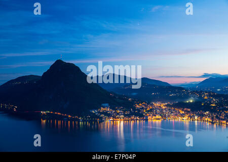 Lake Lugano, Lugano, San Salvatore, Lake Lugano, canton, Ticino, Southern Switzerland, night, dark, lake, lakes, weather, clouds Stockfoto