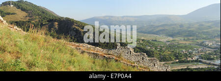 Burg, Albanien, Albanisch, Architektur, Balkan, Berat, Berati, Stadt, Kultur, Europa, europäisch, Festung, Erbe, historische, Stockfoto