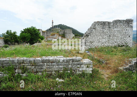 Burg, Albanien, Albanisch, Architektur, Balkan, Berat, Berati, Gebäude, byzantinische Zitadelle, Stadt, Kultur, Europa, europäisch, Stockfoto