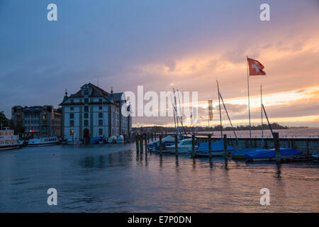 Bodensee, Rorschach, Hafen, Hafen, abends Licht, SG, Kanton St. Gallen, Wetter, Schweiz, Europa, Stockfoto