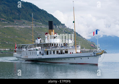 Genfer See, Dampfer, Lac Leman, Dampfer, Schiff, Boot, Schiffe, Boote, See, Seen, Kanton, VD, Waadt, westlichen Switerland, Roman Stockfoto