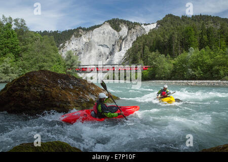 Rhein Schlucht, Wasser sport, RHB, Versam, GR, Fluss, Fluss, Körper des Wassers, Wasser, Schlucht, Kanton Graubünden, Graubünden, Rhein, GR, Vor Stockfoto